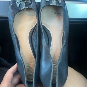 Tory Burch Black Flats with Silver Emblem